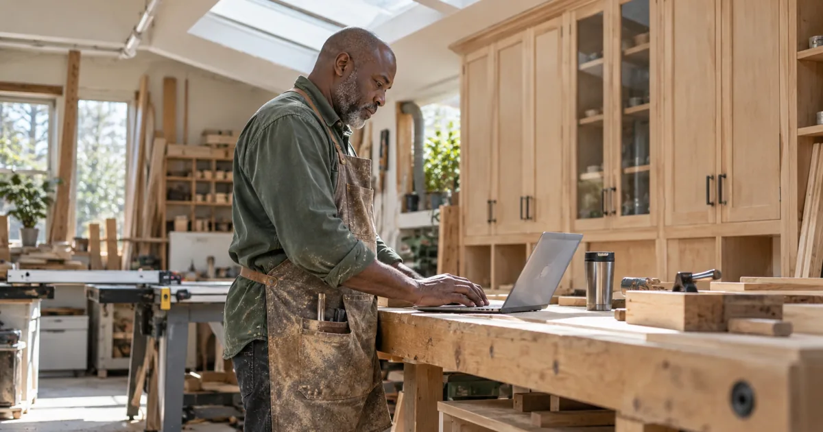 Self-employed carpenter organizing business records for a mortgage refinance